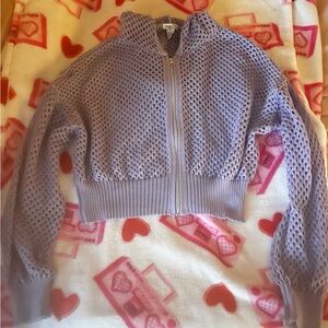 Lavender Knit Zip-Up Cropped Hoodie